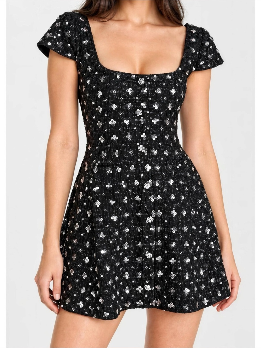 GUIZIO Shiloh Metallic Tweed Sequined Mini Dress, Black, Large